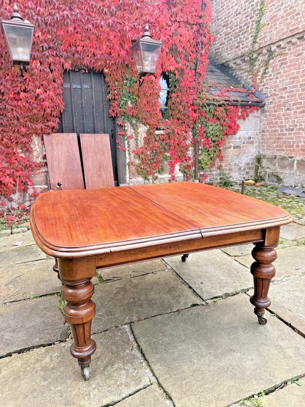 Original English Rustic Antique Mahogany Wind Out Dining Table C1850 Seats 12