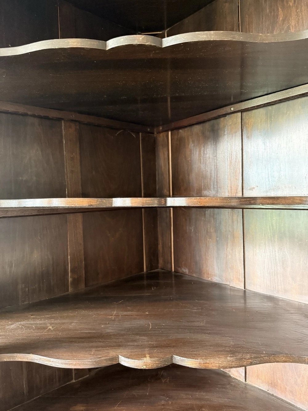 Antique Carved Oak Glass Freestanding Corner Display Cabinet Cupboard