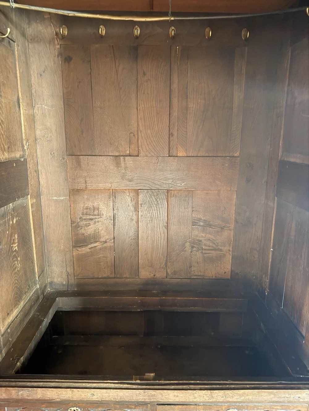 SOLD - Original Carved Antique English Oak Livery Cupboard Hall Wardrobe Circa 1870