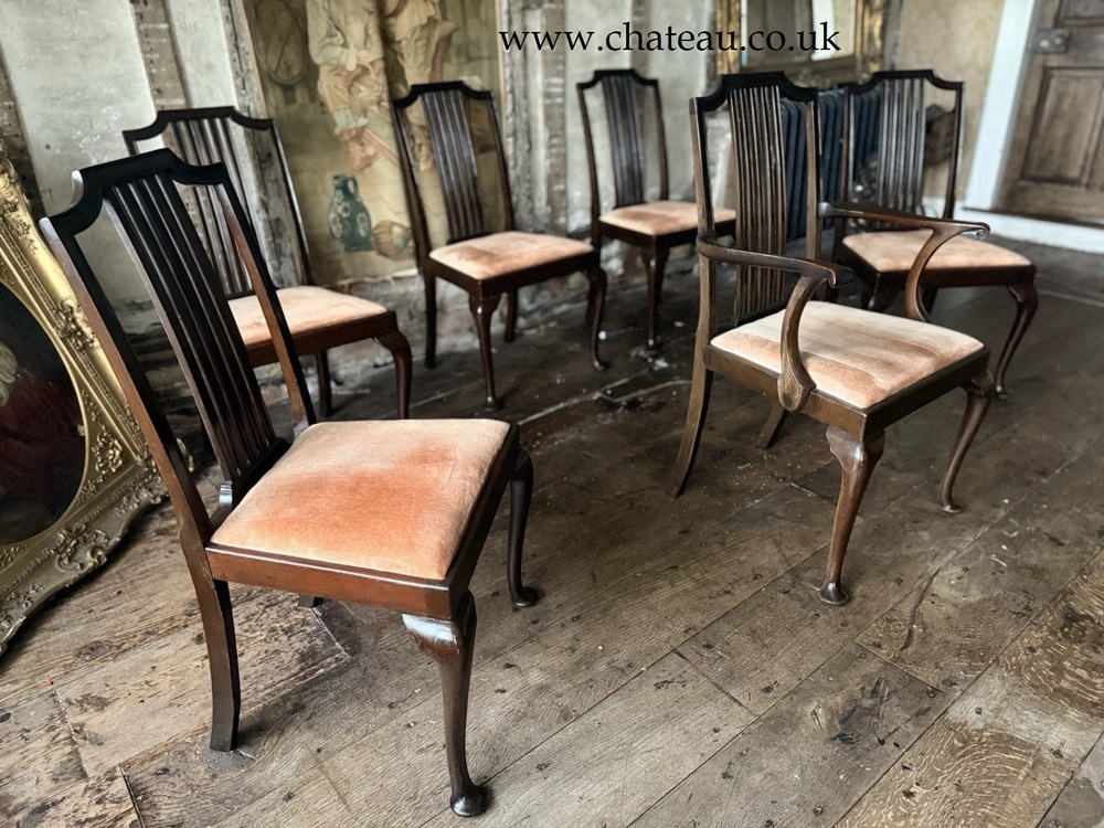 Exceptional Quality Antique Dining Pink Velvet Drop-In Seats Chairs Waring and Gillow - Deansgate Manchester