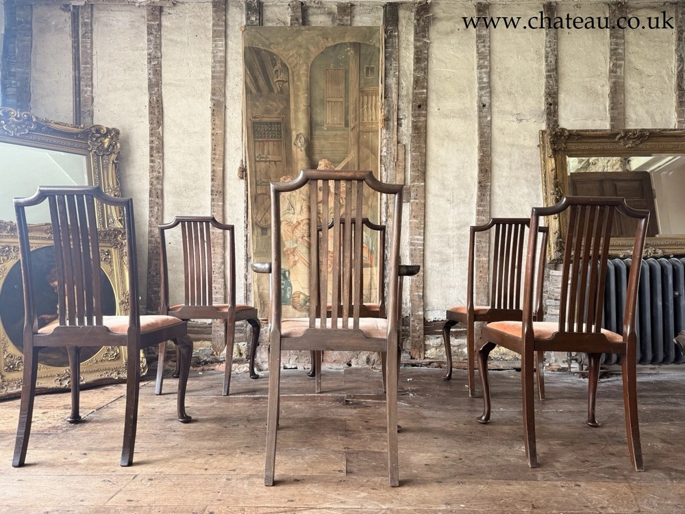 Exceptional Quality Antique Dining Pink Velvet Drop-In Seats Chairs Waring and Gillow - Deansgate Manchester