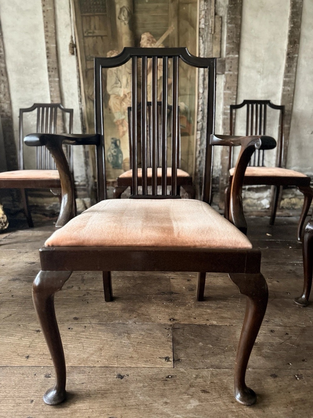 Exceptional Quality Antique Dining Pink Velvet Drop-In Seats Chairs Waring and Gillow - Deansgate Manchester