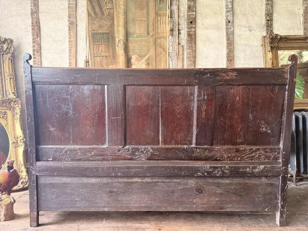 SOLD - Antique Oak Welsh Carved Settle Gothic Tudor Large Provincial Monks Bench 1870C