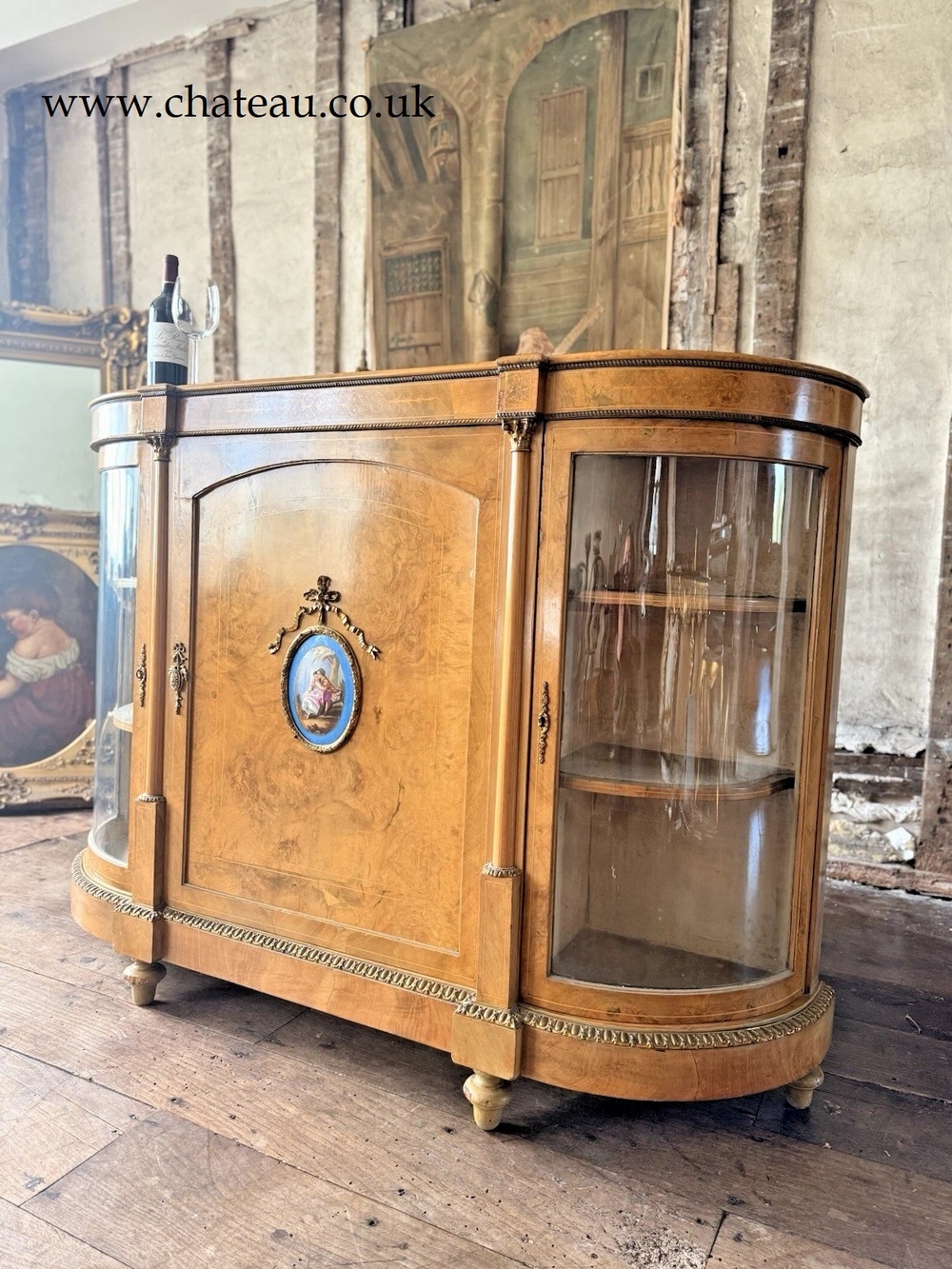Rare Maple Antique Credenza Louis XVI French Display Porcelain Sideboard Cabinet