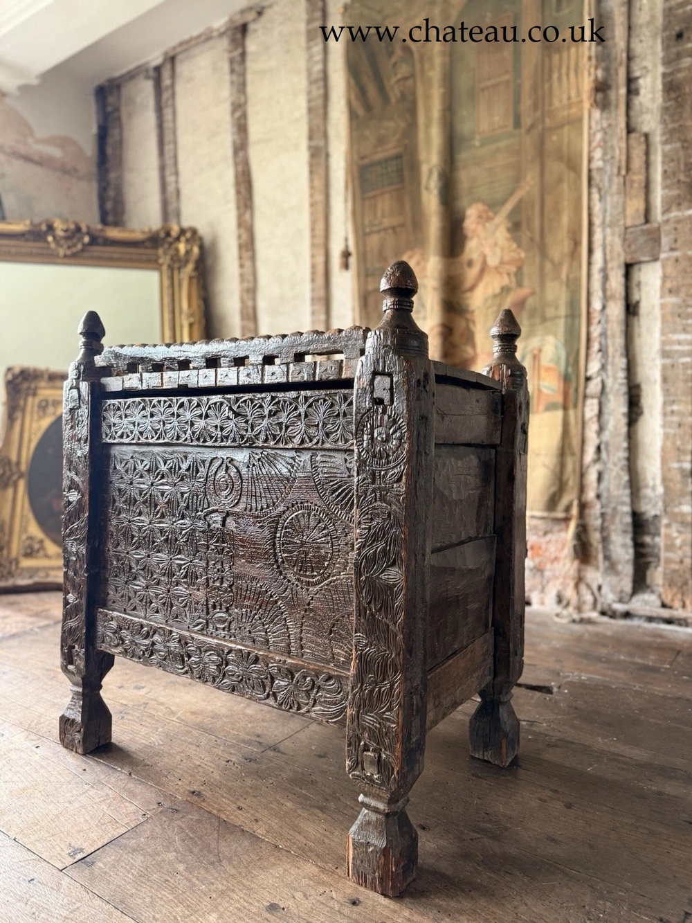 Rare Antique Swat Valley Pakistan Wedding Marriage Rustic Carved Indian Dowry Chest