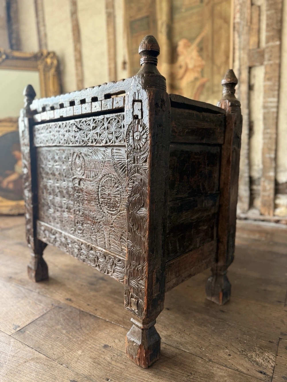 Rare Antique Swat Valley Pakistan Wedding Marriage Rustic Carved Indian Dowry Chest