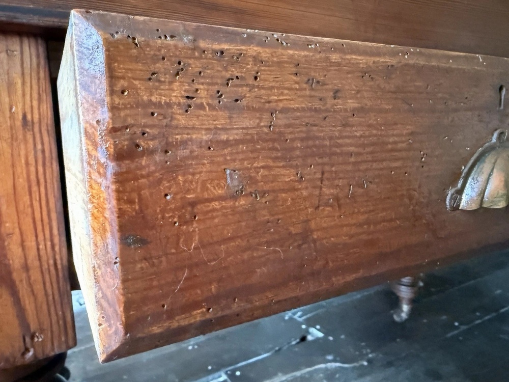 Antique Pitch Pine Rustic Farmhouse (Richard Smith) School Table Office Desk 1860 C