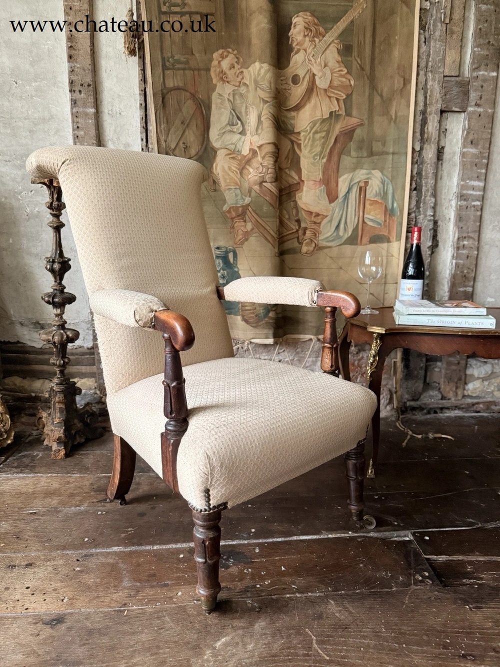 Antique William IV Rosewood Preux deux Fireplace Library Reading Armchair Chair