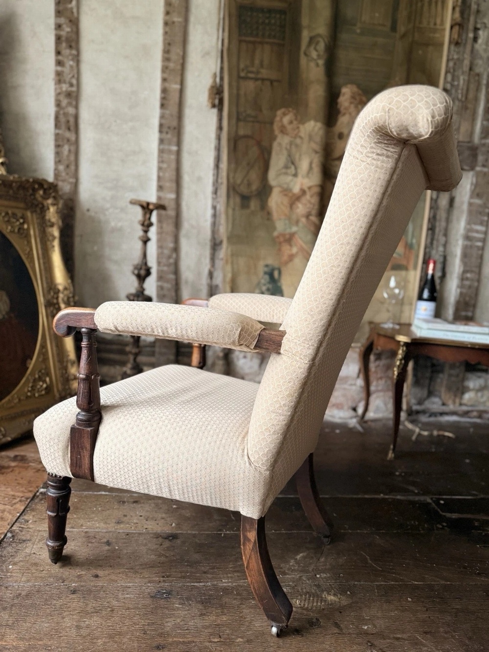 Antique William IV Rosewood Preux deux Fireplace Library Reading Armchair Chair