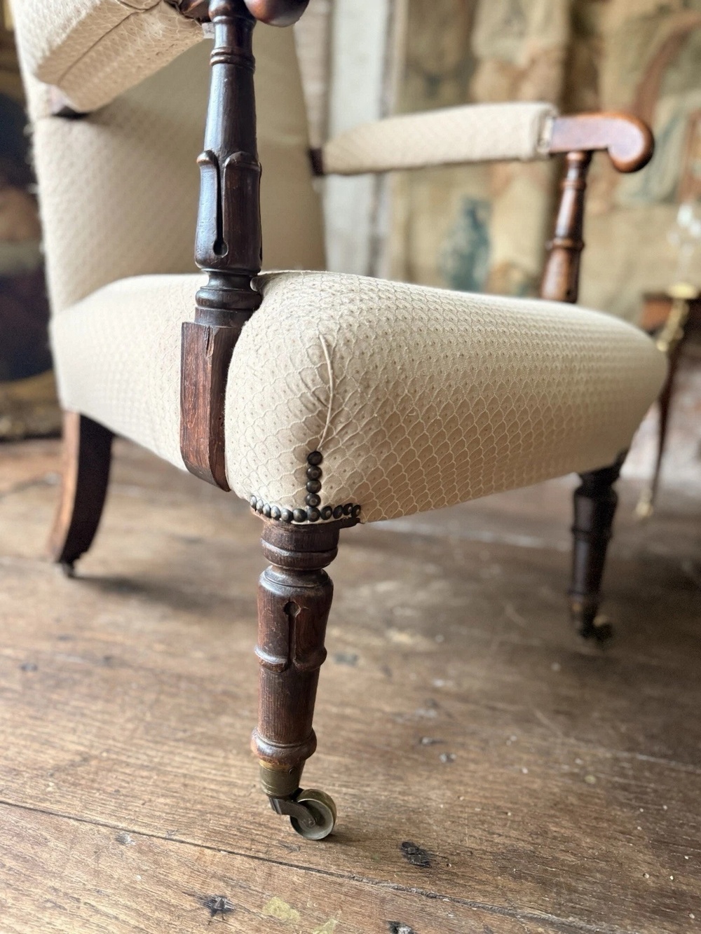 Antique William IV Rosewood Preux deux Fireplace Library Reading Armchair Chair