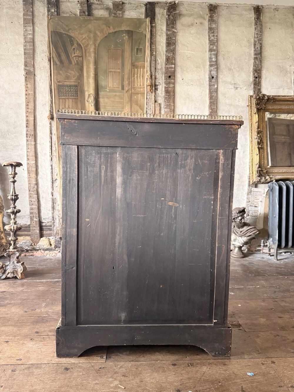 Exceptional Antique Walnut Glass English Pier Ormolu Cabinet w/ Gallery 1870