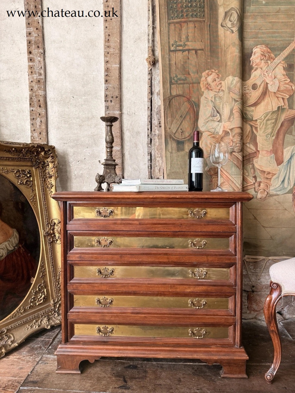 Vintage Rare Collectable Campaign Canalata Art Deco Brass inlays Chest Of Drawers 1960 C