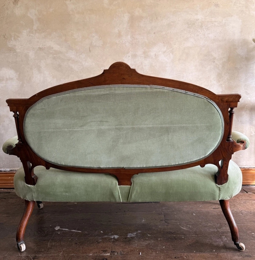 Original Antique Carved Pistachio Green Chaise Longue Salon Sofa England 1880 C