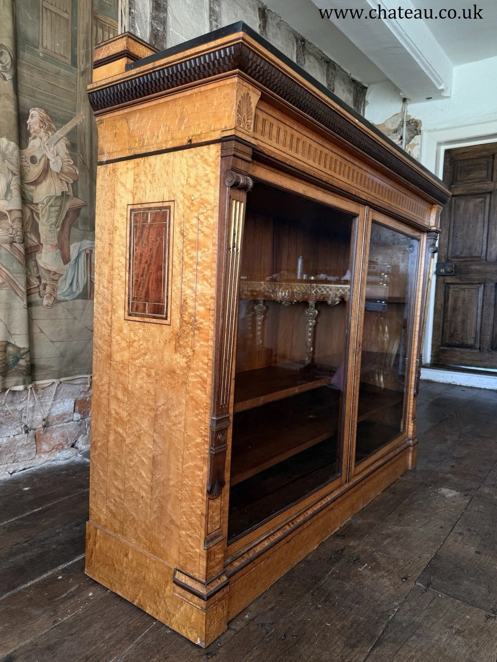 Lamb of Manchester Burr Walnut Antique Display Cabinet Sideboard - Granite Top