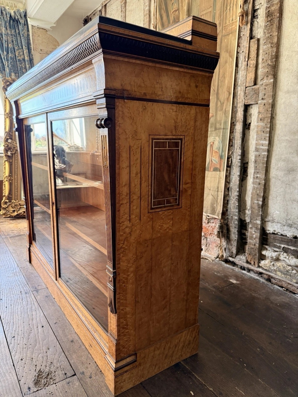 Lamb of Manchester Burr Walnut Antique Display Cabinet Sideboard - Granite Top