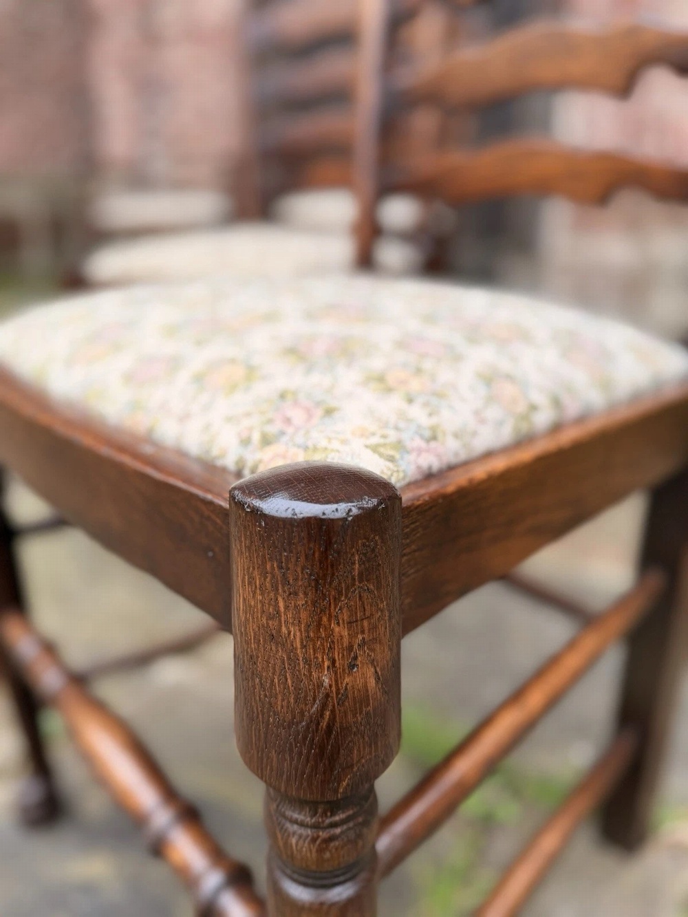 Set 6 Vintage Oak Ladder back Rustic Farmhouse Dining Chairs w/ Elbow Chairs