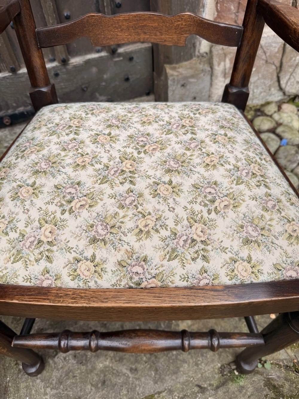 Set 6 Vintage Oak Ladder back Rustic Farmhouse Dining Chairs w/ Elbow Chairs