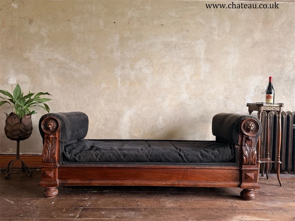 Rare Grey Black Antique Drop End Window Seat Daybed Chaise Longue Sofa 1880 C