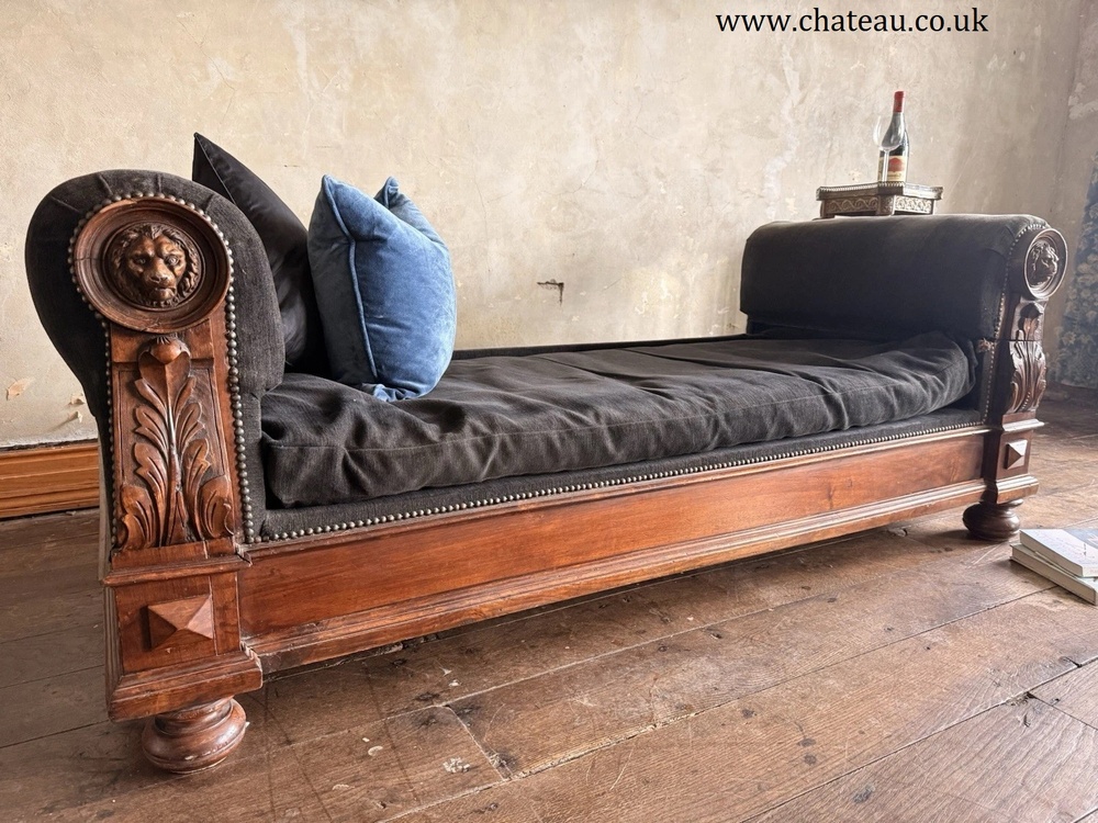 Rare Grey Black Antique Drop End Window Seat Daybed Chaise Longue Sofa 1880 C