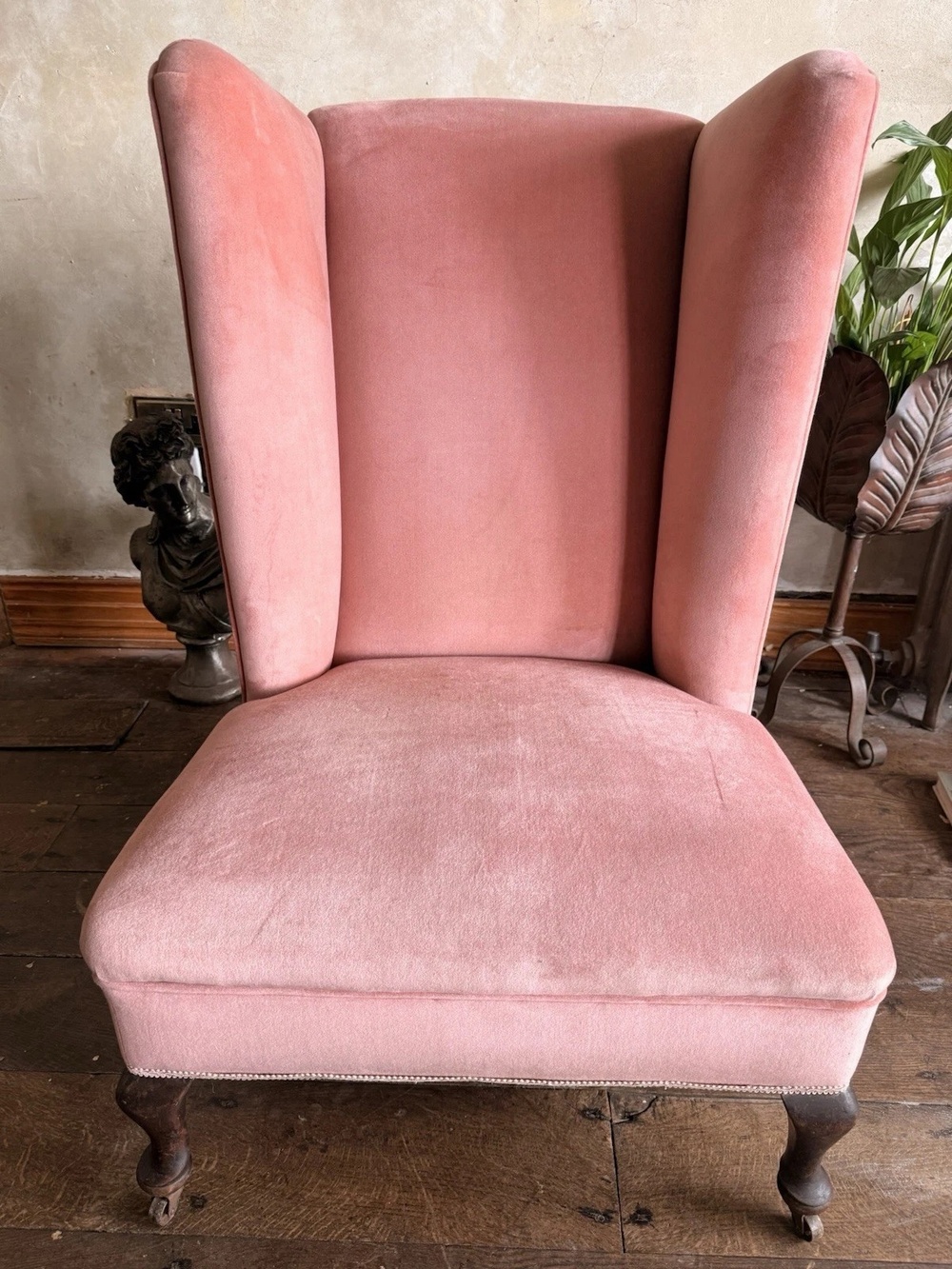 Rare Antique Mahogany (Horse Hair) Lady's Small Rose Pink High Wingback Chair
