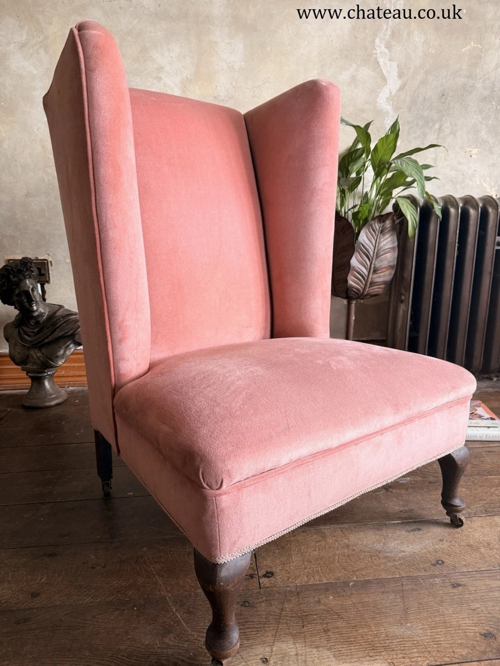 Rare Antique Mahogany (Horse Hair) Lady's Small Rose Pink High Wingback Chair