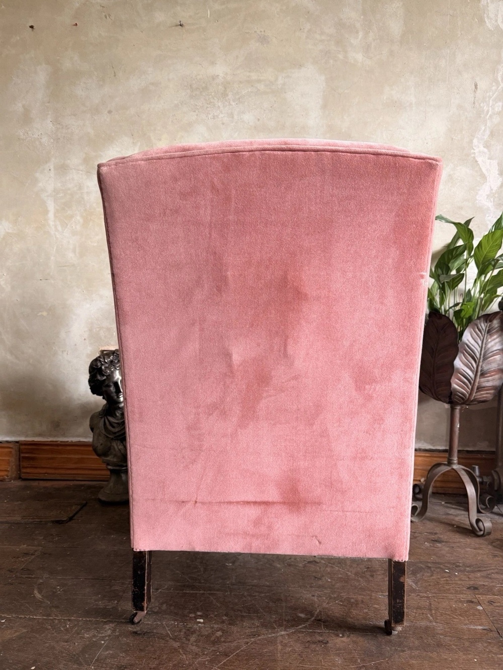 Rare Antique Mahogany (Horse Hair) Lady's Small Rose Pink High Wingback Chair