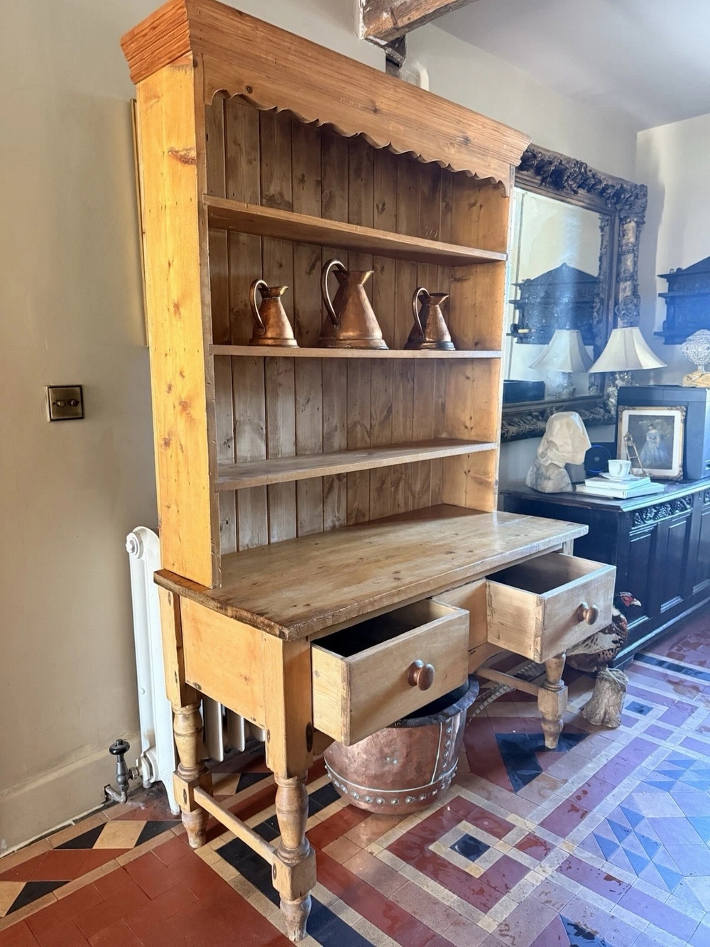 English Antique Pine Rustic Farmhouse Primitive Provincial Country Dresser 1860C