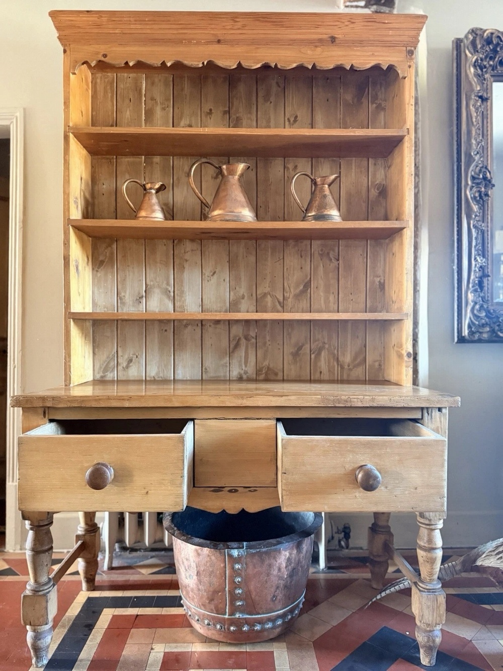 English Antique Pine Rustic Farmhouse Primitive Provincial Country Dresser 1860C