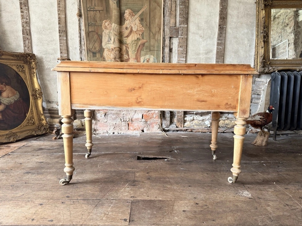 Original English Farmhouse Rustic Antique Pine Writing Office Table Desk 1860c