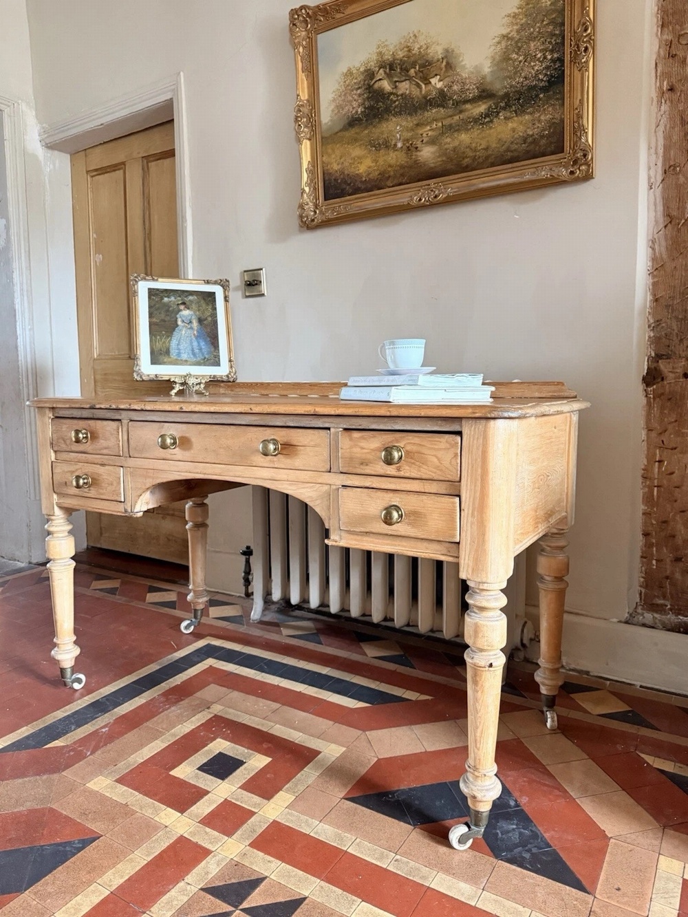 Original English Farmhouse Rustic Antique Pine Writing Office Table Desk 1860c