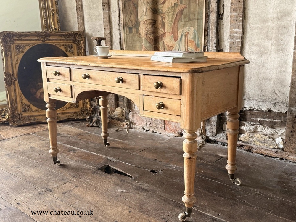 Original English Farmhouse Rustic Antique Pine Writing Office Table Desk 1860c