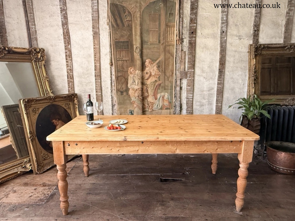 Vintage Rustic Country Farmhouse Pine Dining Kitchen Table W/ Drawer Seats 6-8