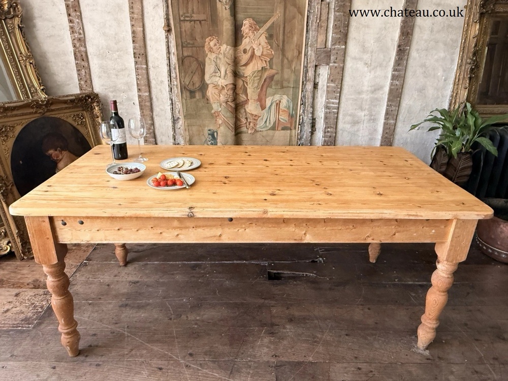 Vintage Rustic Country Farmhouse Pine Dining Kitchen Table W/ Drawer Seats 6-8