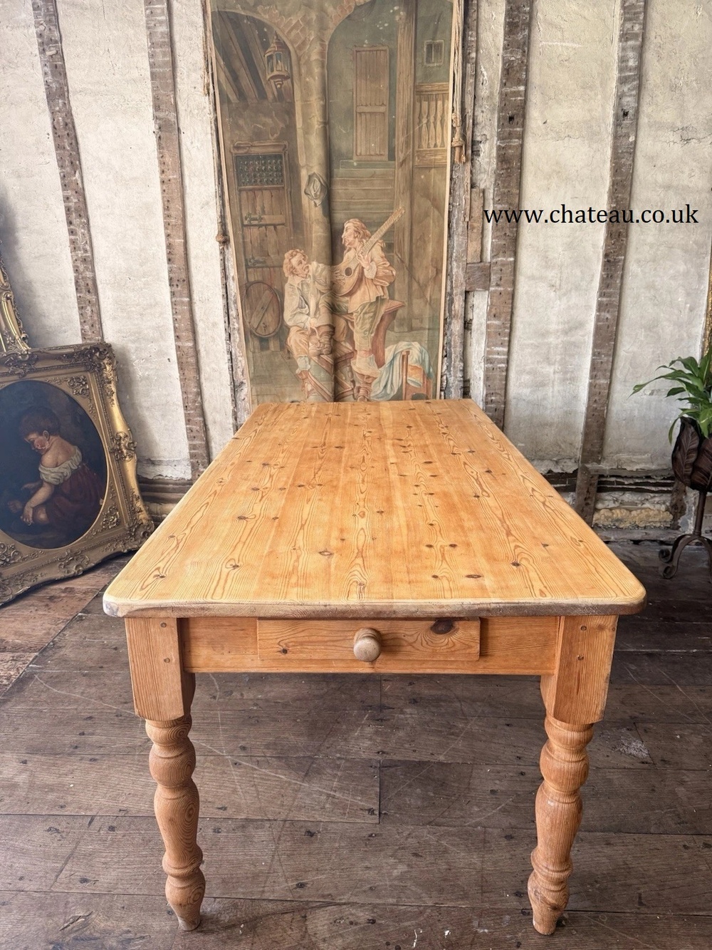 Vintage Rustic Country Farmhouse Pine Dining Kitchen Table W/ Drawer Seats 6-8