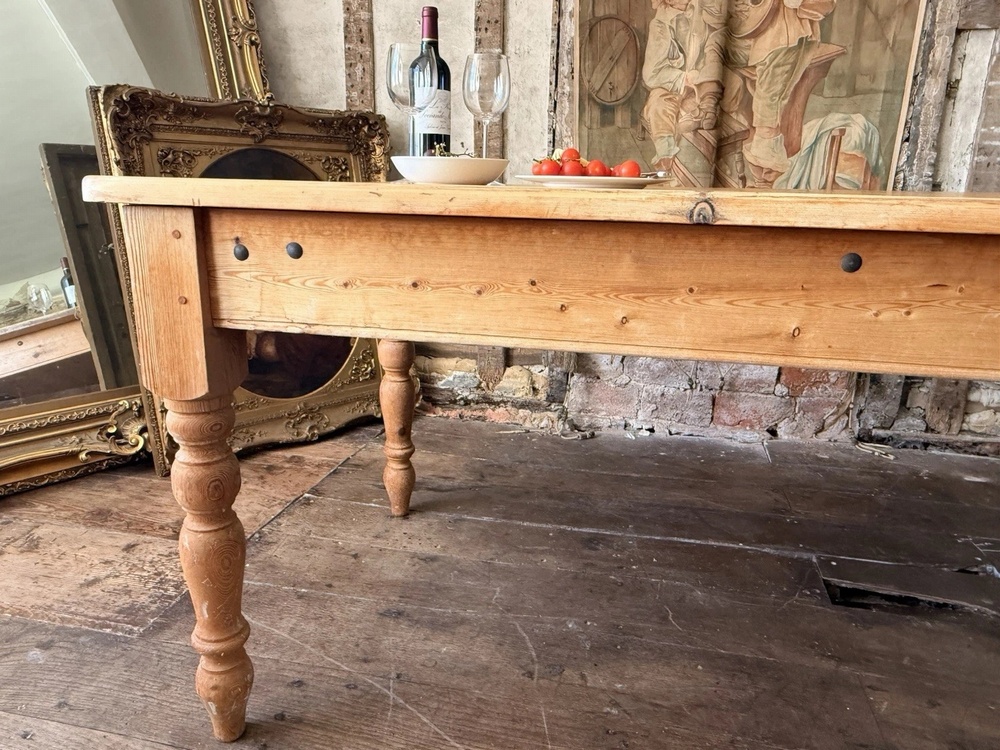 Vintage Rustic Country Farmhouse Pine Dining Kitchen Table W/ Drawer Seats 6-8