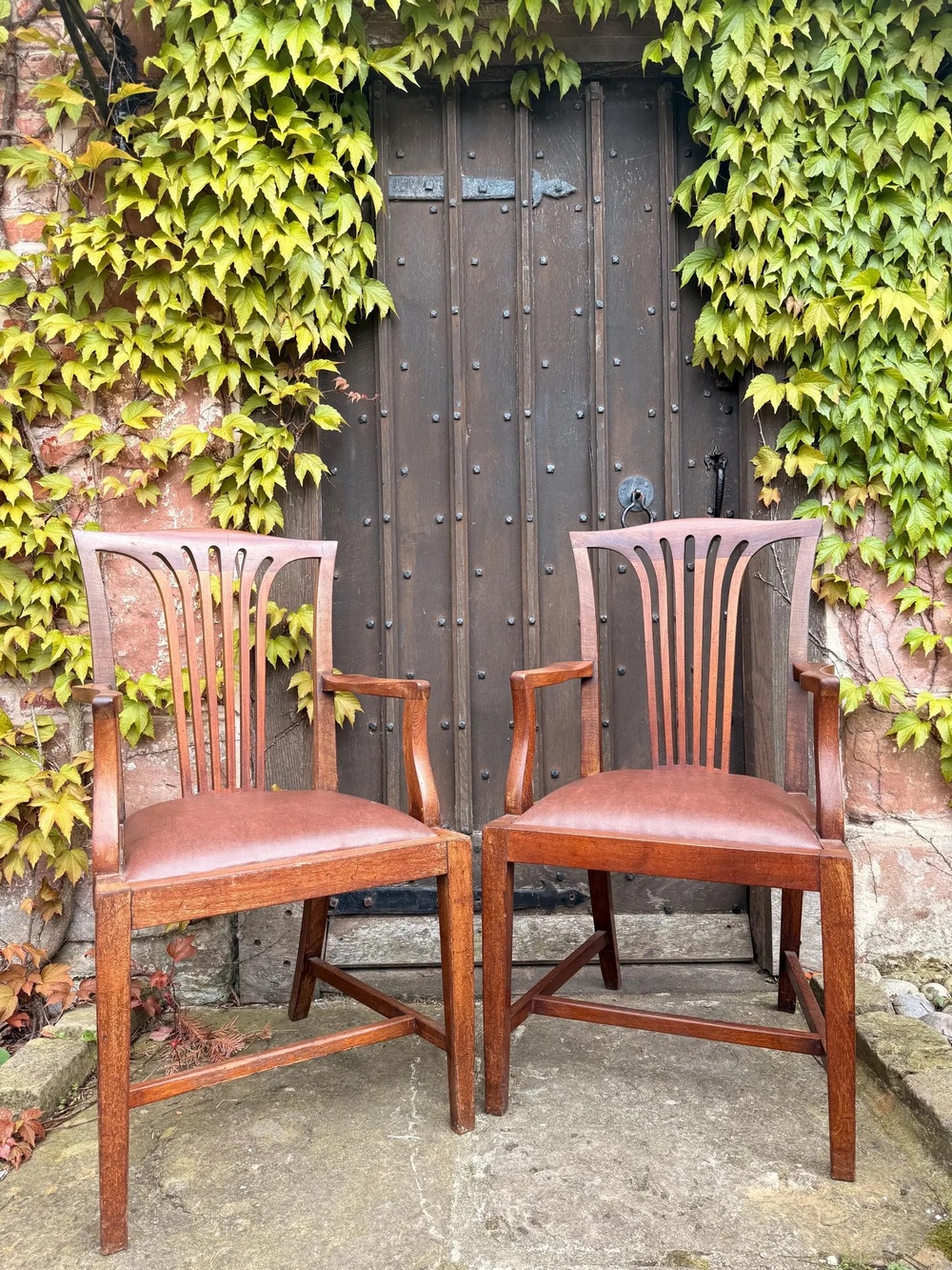 Set 8 Antique Mahogany Arts & Crafts Drop in Slat back Kitchen Dining Chairs