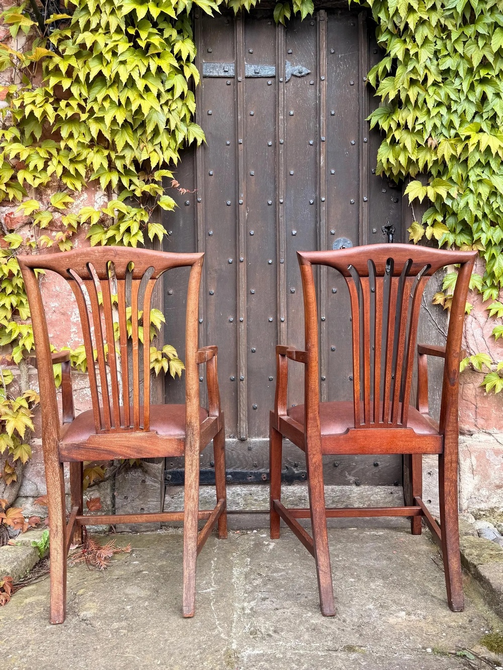 Set 8 Antique Mahogany Arts & Crafts Drop in Slat back Kitchen Dining Chairs