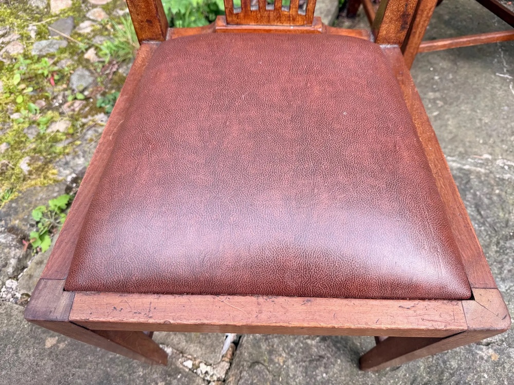 Set 8 Antique Mahogany Arts & Crafts Drop in Slat back Kitchen Dining Chairs