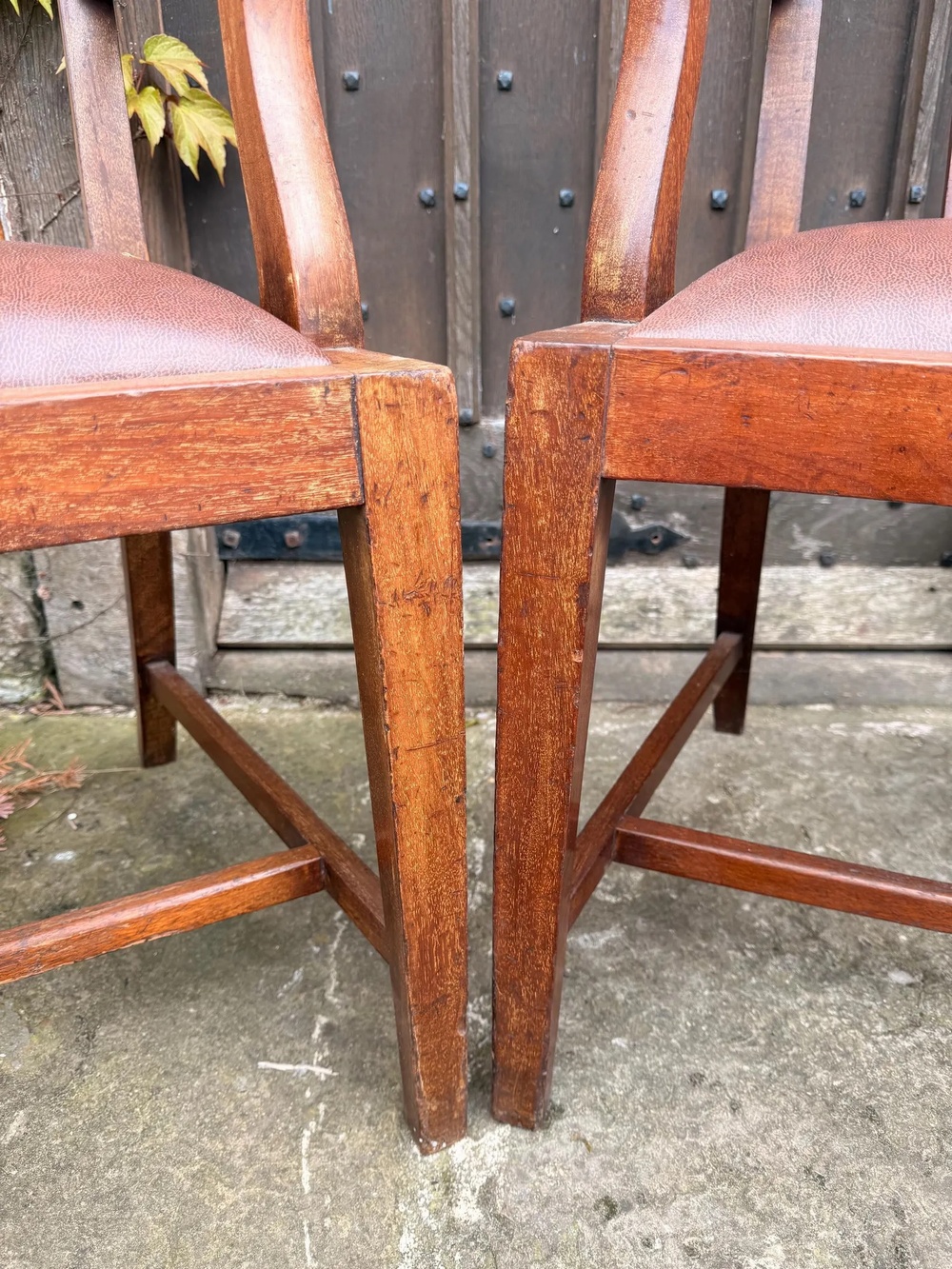 Set 8 Antique Mahogany Arts & Crafts Drop in Slat back Kitchen Dining Chairs