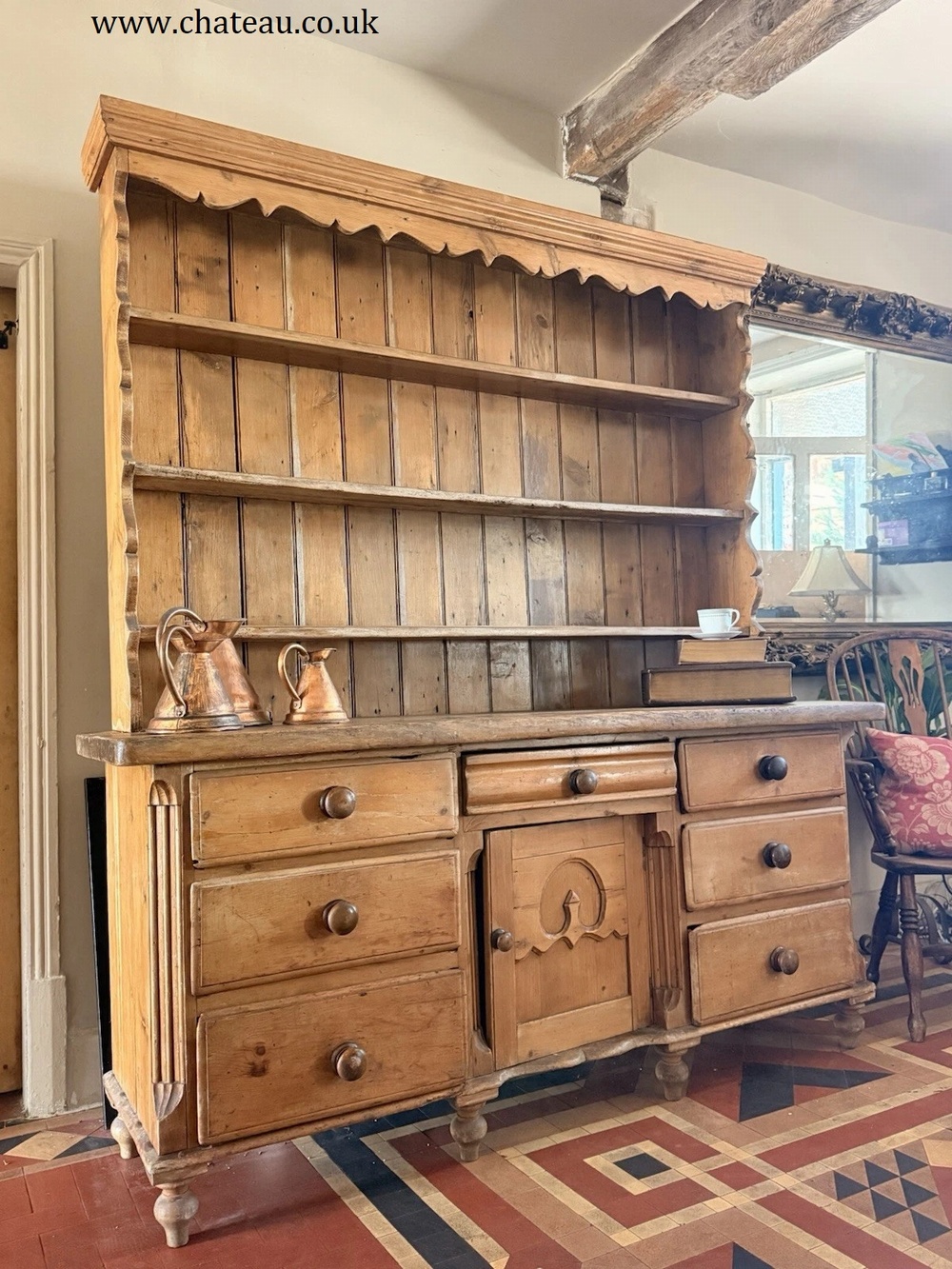 Substancial Welsh Antique Pine Rustic Country Dresser Sideboard Cupboard -1840 c