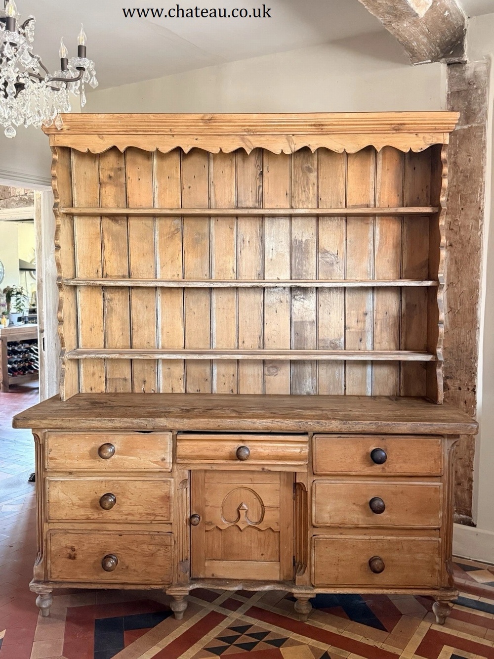Substancial Welsh Antique Pine Rustic Country Dresser Sideboard Cupboard -1840 c