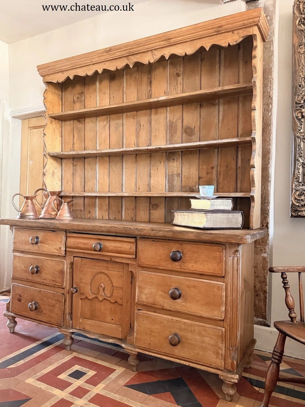 Substancial Welsh Antique Pine Rustic Country Dresser Sideboard Cupboard -1840 c