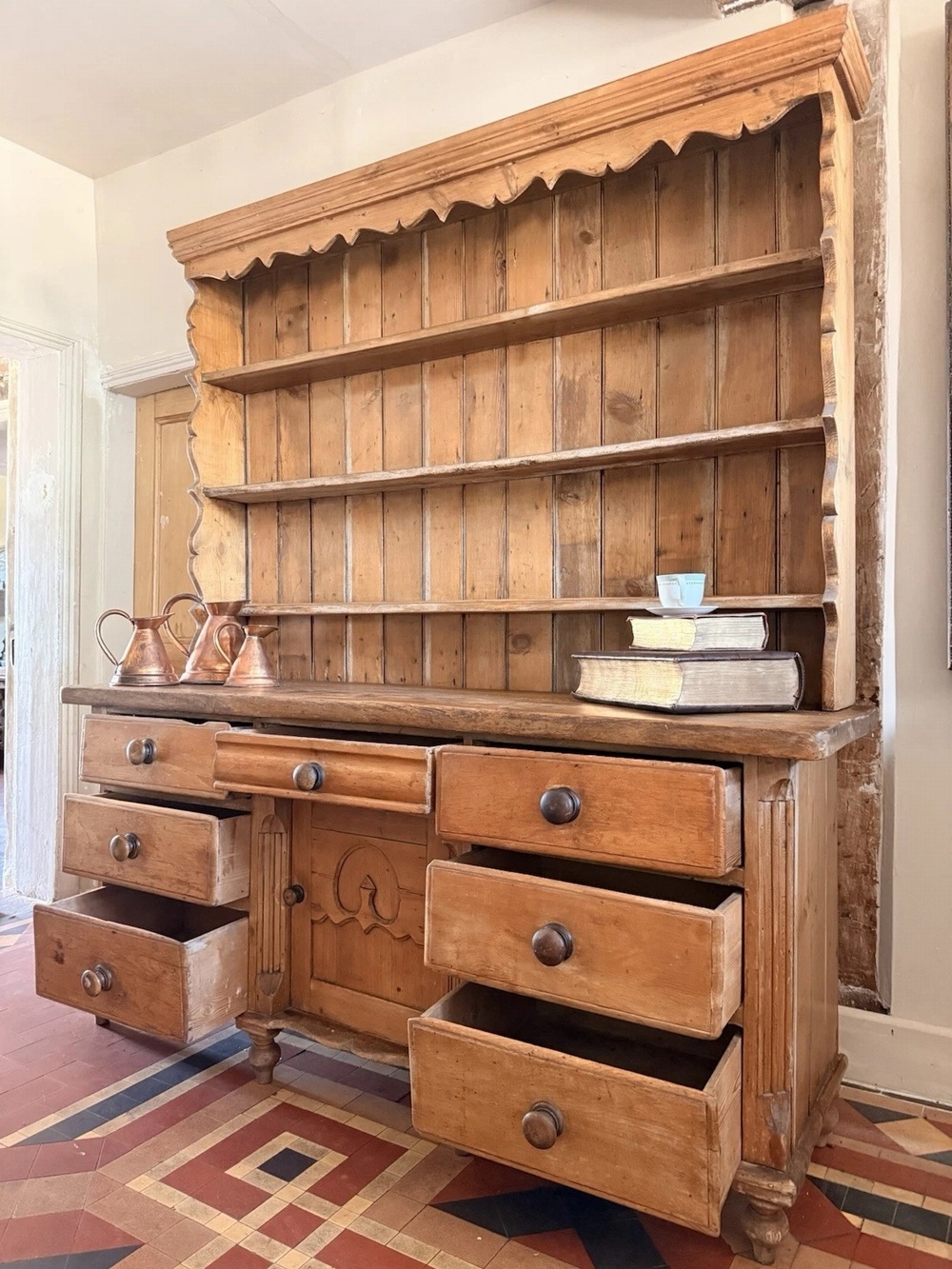 Substancial Welsh Antique Pine Rustic Country Dresser Sideboard Cupboard -1840 c