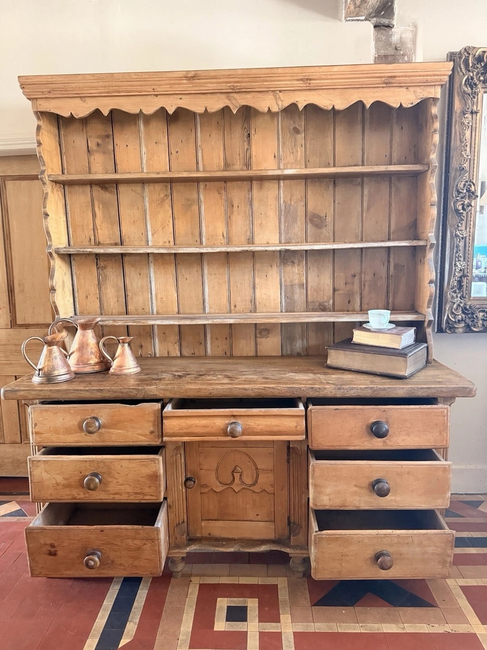 Substancial Welsh Antique Pine Rustic Country Dresser Sideboard Cupboard -1840 c
