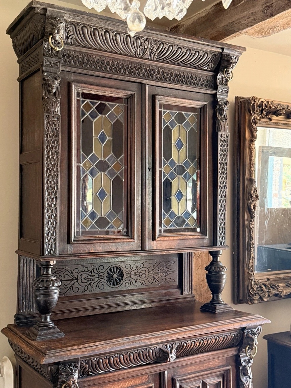 Antique Victorian original coloured lead glass cabinet