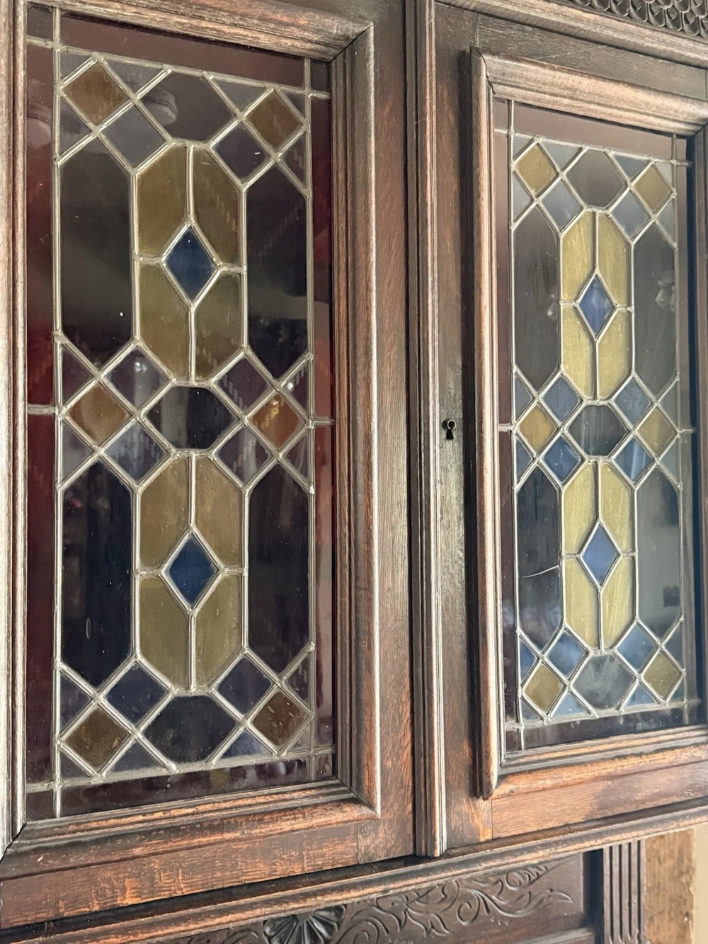 Antique Victorian original coloured lead glass cabinet