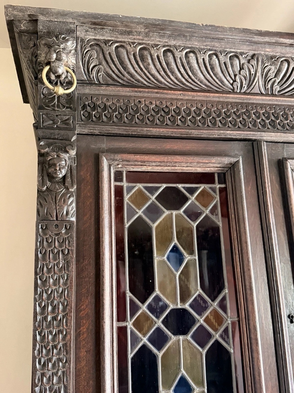 Antique Victorian original coloured lead glass cabinet
