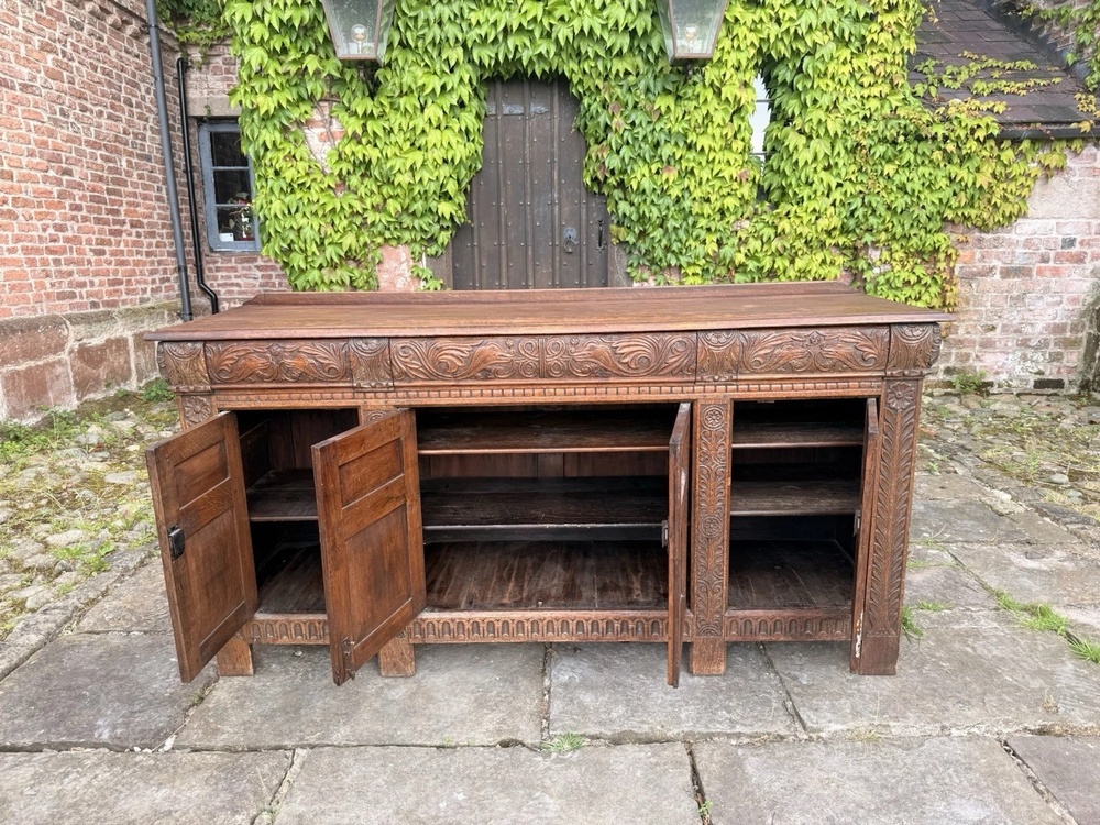 Large Victorian Carved Country House Jacobean Solid Antique Oak Carved Sideboard