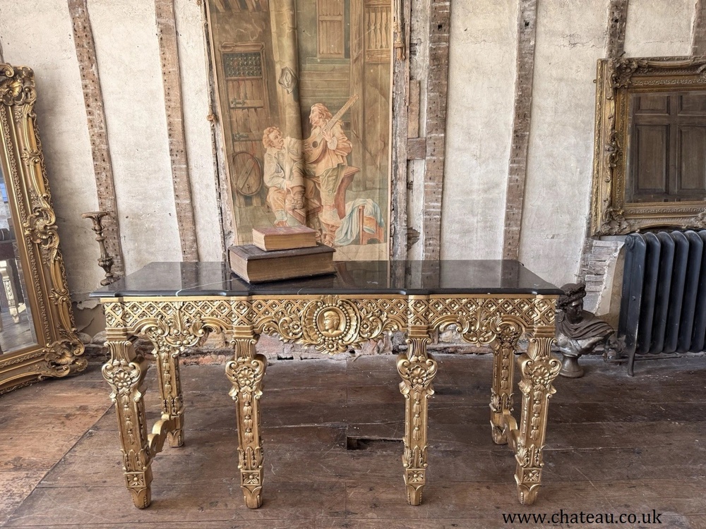 Magnificent Vintage Empire Style Gold Leaf Hall Console Table black Marble