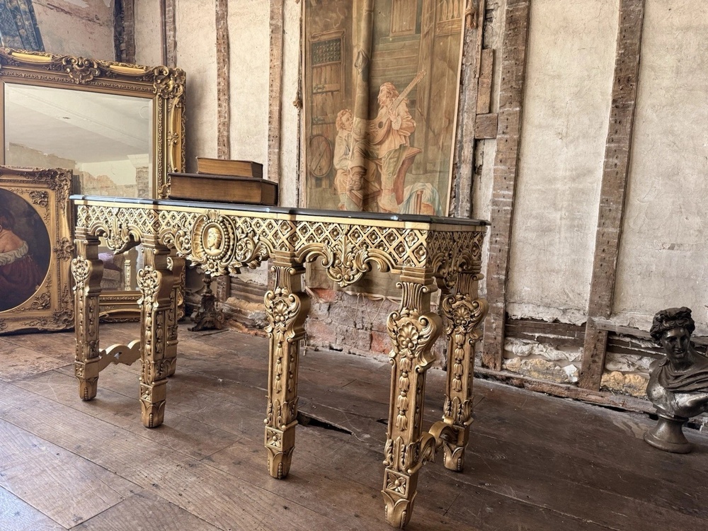 Magnificent Vintage Empire Style Gold Leaf Hall Console Table black Marble